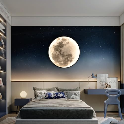 QIYIMEILUX 31.5 inch Large Moon Wall Sconce Plug in Dimmable Modern LED Wall Light with Remote Control 41W Black Wall Lamp Indoor Wall Mounted Lighting Ceiling Light for Living Room Bedroom - color: 31.5in Moon Black