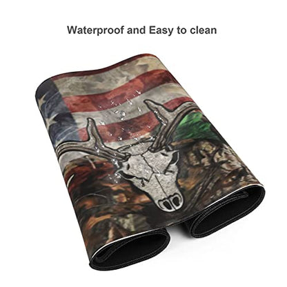 American Flag Mouse Pad XL Extended Desk Mat, Computer Mousepad | Camo Camouflage Skull Deer Non Slip Rubber, Base Stitched Edge, Gaming Pc Large Mice Pad 31.5 x 11.8 Inch - color: Black14