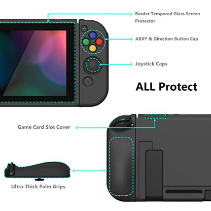 PlayVital ZealProtect Soft Protective Case for Nintendo Switch, Flexible Joycon Cover Slim Cover for Nintendo Switch with Screen Protector & Thumb Grip Caps & ABXY Direction Button Caps - Black - color: Black