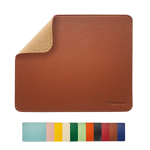 Leather Mouse Pad - Wooden Double-Sided Mouse Pad with Stitched Edge, Waterproof Ultra-Thin, 10.2 x 8.3 Inch, Brown - color: Brown
