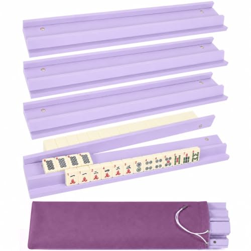 5Pcs Mahjong Racks with Pushers Wooden American Mahjong Tile Pushers and Racks Set with Mah Jong Rack Drawstring Bag Mah Jong Accessories for Players Gifts Home Game Night Party Supplies (Lilac) - color: Lilac