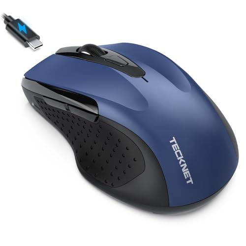TECKNET Rechargeable Jiggler Wireless Mouse, Dual-Mode Connectivity, Blue | Silent USB A & Bluetooth Mouse, 6 Adjustable DPI, 6 Buttons, Ergonomic Design, Long Battery Life, Multi-Device Compatibility - color: Blue
