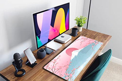 Aesthetic Japanese Cherry Blossom Desk Mat Cute Pastel Blue Color XL Sakura Gaming Mouse Pad Anime Mousepad for Women Desk Office Girl Gamer Cherry Blossoms Mouse Pads Fun Desktop Mat 31.5x11.8 in - color: Powder Blue Cherry Blossoms