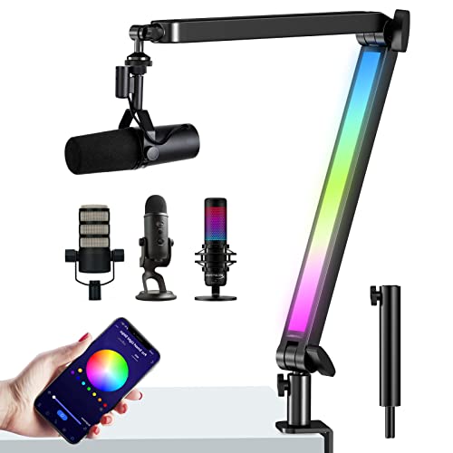 RGB Mic Boom Arm for Fifine, HyperX QuadCast 1/2 / QuadCast S/SoloCast, Shure SM7B / MV7, Blue Yeti, Rode, Shure, Razer, Gaming Mic and Most Microphones using 3/8" to 5/8" Adapter