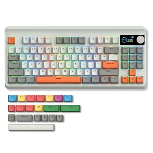 Womier M87 75% 기계식 키보드 트라이모드 TFT 스마트 디스플레이 및 손잡이 포함 | 개스킷 마운트 무선 블루투스/2.4G, 핫 스왑 가능 선형 스위치, PBT 키캡 RGB 게이밍 키보드 Mac 및 Win용 (카본) - color: 탄소.