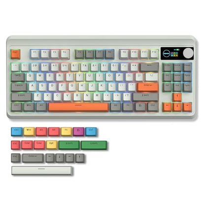 Womier M87 75% 기계식 키보드 트라이모드 TFT 스마트 디스플레이 및 손잡이 포함 | 개스킷 마운트 무선 블루투스/2.4G, 핫 스왑 가능 선형 스위치, PBT 키캡 RGB 게이밍 키보드 Mac 및 Win용 (카본) - color: 탄소.