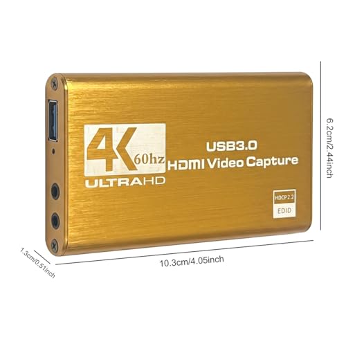 Video Capture Card, Audio Video Capture Card, USB 3.0 Capture Card 4K HDMI Loop-Out, 1080P 60FPS Video Game Capture for Streaming Works for PS5/Switch/Camera/PC/OBS (Golden) - color: Golden