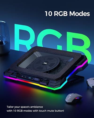 KeiBn Gaming Laptop Cooling Pad, Laptop Cooling Stand with 5.5inch External Cooling Fan, Rapid Cooling Laptop 15.6-19.3inch, Infinitely Variable Speed, 8 Height Stands, 4 USB Ports, Blue - color: RGB