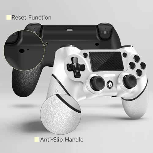 AceGamer 2 Pack for PS4 Controller, Wireless Controller for PS4/Pro/Slim/PC, with Non-Slip Grip of Both Sides and USB-C Cable! (Black and White) - color: Black and White