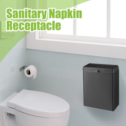 Tioncy 1 Pcs Sanitary Napkin Receptacle, Tampon Disposal Bin Wall Mounted Tampon Holder Stainless Steel Sanitary Napkin Disposal Bins for Home Office Public Restrooms Bathroom (Black) - color: Black