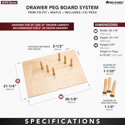 Rev-A-Shelf Trimmable Pegboard Drawer Divider Organizer | Trim to Custom Fit Wooden Kitchen Cabinet Storage Utensil, Pots & Dish Rack, 30 x 21, 4DPS-3021 - size: 30" W x 21" D