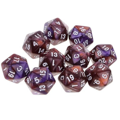 10PCS Polyhedral Dice - D20, 20mm Acrylic, 20 Sided, RPG, MTG, DND, Table Games (Coffee Purple) - color: Coffee Purple