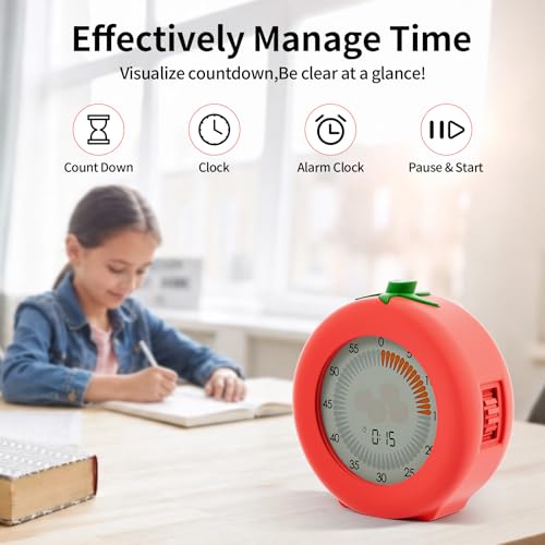 Tomato Kids Visual Timer for Classroom, Office and Meetings | 299 Minute, Cute Pomodoro Countdown Timer with Pause Function, Clock and Alarm, Kitchen Cooking Helper