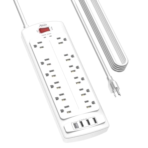 Power Strip, ALESTOR Surge Protector with 12 Outlets and 4 USB Ports, 20 Feet Extension Cord, 2700 Joules, ETL Listed, White - color: White, size: 20 Ft