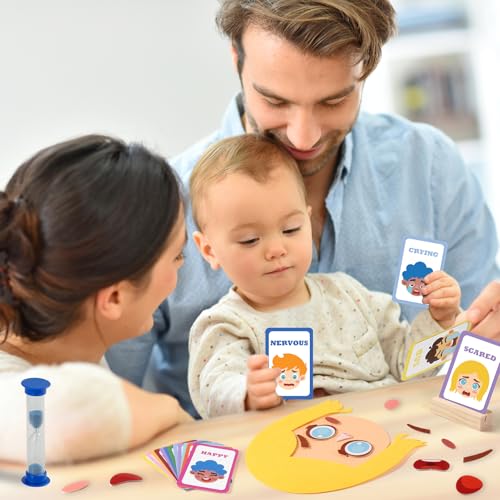 PP OPOUNT Social Emotional Learning Toy, Funny Faces Games | with 53 PCS Facial Expressions and 12 Emotional Flashcards, Preschool Learning Activities Toy to Express Emotions for Kids - style: 2