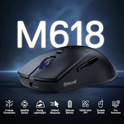 Redragon M618 LIT Wireless Gaming Mouse 10K DPI 70G Ultra-Light Remapping Keys - color: Black, size: Wireless