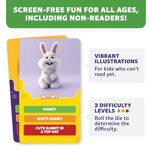 Epic Charades for Kids, Fun Family Game for Kids & Adults, 200 Cards | Act out & explain prompts, pictures for young kids, 3 difficulty levels, educational card game & board game for kids 8-12 - size: Original