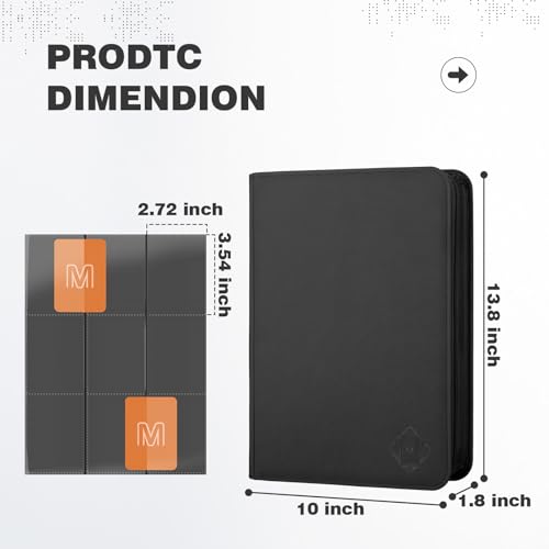 Trading Card Binder with 9 Side Loading Pocket Card Album Hold Up to 540 Cards PU Card Collection Binder, Collectible Albums Card Folder for MTG, TCG, Sports Cards - color: 9-Black