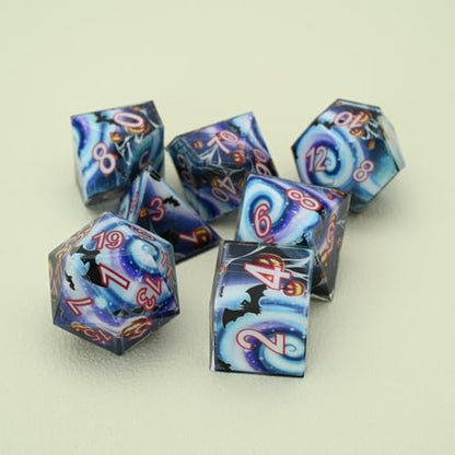 7PCS RPG Dice Set, Premium Resin Polyhedral Dice with Cyclone Pumpkin Bat Design, Complete Tabletop RPG Dice, Ideal Gaming Gift(Cyclone) - style: Cyclone