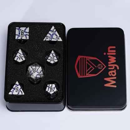 Cracked Rune Metal Dice Set for DND & RPG – Dark Fantasy Fractured Design, Premium Heavy Metal Polyhedral Dice with Deep Engraved Numbers, 7-Piece Set – Purple Arcane Vein - color: Pearl Silver Purple