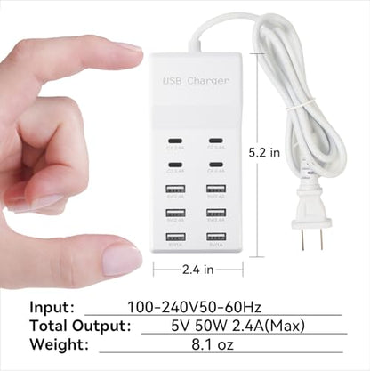 USB Power Strip Charging Station, 10-Port 6A+4C Multi Charger Block | 50W 10A Total Output, Auto-Detect Tech, Compatible with iPhone, Samsung, iPad Multi Device Home Office Travel Use