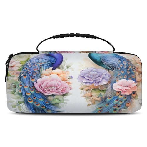 Adornori Flower Peacock Carry Case Compatible with Nintendo Switch 2, with 20 Games Cartridges, Birds Theme Portable Travel Carrying Case Pouch for Accessories & Games - color: Multicolor 7