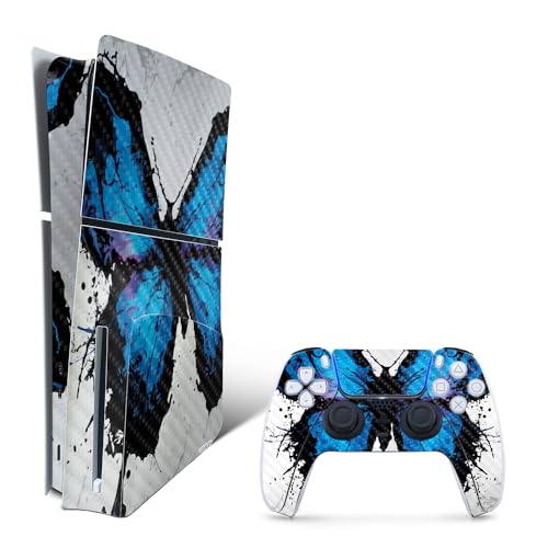 MightySkins Carbon Fiber Skin for PS5 PlayStation 5 Slim Disc Edition Bundle - Butterfly Splash Protective, Durable Textured Carbon Fiber Finish Easy to Apply and Change Styles Made in The USA - color: Butterfly Splash, size: PS5 Slim Disc Edition Bundle