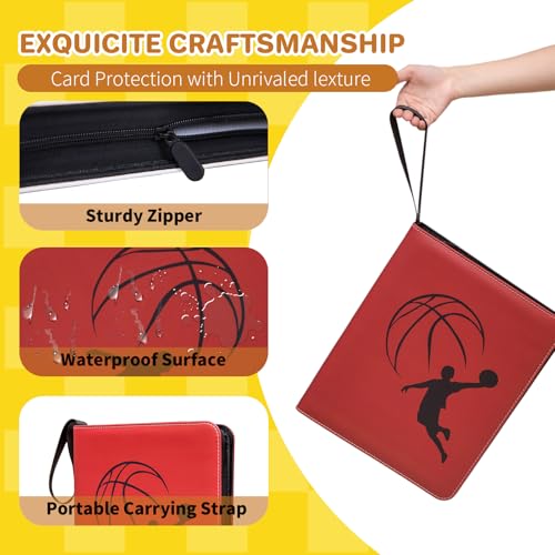 Card Binder 9 Pocket - Basketball Trading Card Binder Fits 990 Cards With 55 Removable Sleeves, Double Sided Pocket Zipper Card Binder for MTC, TCG, Game Cards, Sports Cards