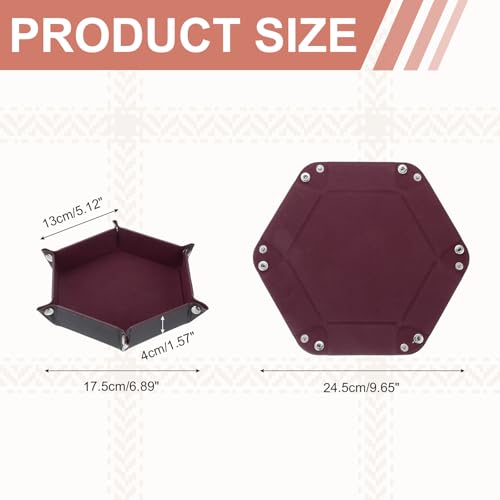 Dice Tray 10" PU Leather Velvet Folding Hexagon Dice Rolling Tray Holder Storage Box Perfect for RPG DND Table Games & Entryway & Nightstand Organizer (Red Coffee, 1pcs) - color: Red Coffee