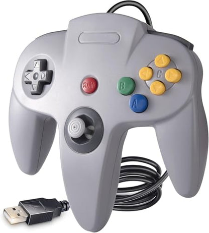 KIWITATA Classic N64 Wired USB Controller, Retro N64 Remote Game Pad Joystick Controller for Windows PC & MAC & Raspberry Pi 3 Gray - color: Grey