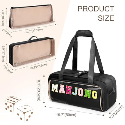 Yarwo 3 PCS Mahjong Bag Empty, Clear American Mahjong Tiles & Rack Bags Set | Zippered Game Storage with Mahjong Mat Strap and Sewn Chenille Letter for Mahjong Tiles, Racks & Pushers, Case Only, Black - color: Black