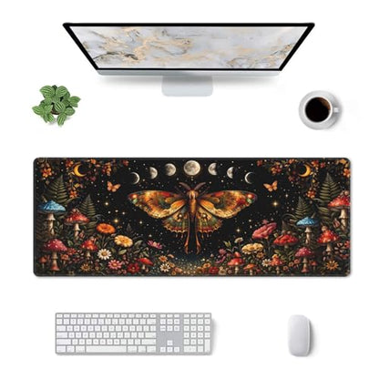 Moth Moon Gaming Mouse Pad Extended Large Mouse Mat 31.5 X 11.8 Inch Nonslip Rubber Base Long Desk Pad Stitched Edges Mousepad Mice Pad for Office Home Game - color: Moth Moon