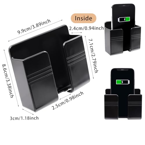 2 Pcs Wall Mount Phone Holder with Adhesive Pads Phone Stand with Data Cable Receiving Hole, Charger Remote Control Storage Box for Bedroom, Kitchen, Bathroom, Office (Black) - color: Black