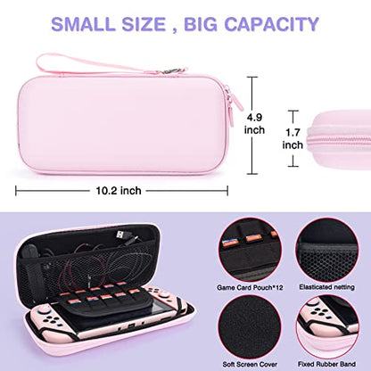DLseego Pink Switch Case Set Carrying Case with 10 Slots Cute Protective Dockable Hard Shell with 4PCS Lovely Cat Paw Thumb Grips Caps and 1PC Flower Blossom Chain for Switch 2017 Version - color: Pink, size: Switch 1 6.3inch