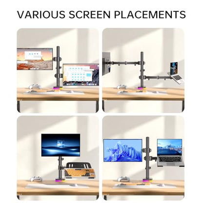 Afaloona RGB Monitor & Laptop Stand with USB Hub, Charging & Data Transfer | Fits 13-32" monitors and 11-17" laptops with a removable tray that converts to a dual monitor mount, up to 18 lb per arm - size: RGB Laptop & Monitor Stand