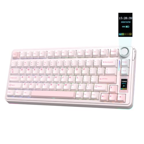 EPOMAKER X Aula EA75 MAX Wireless Gaming Keyboard with Screen & Knob | 5000mAh, Hot-Swap, Lubed Switches, RGB Backlit, Creamy Gasket, 75% Mechanical Keyboard (Pink, Silent Cotton Candy Switch) - color: Pink, size: Silent Cotton Candy Switch