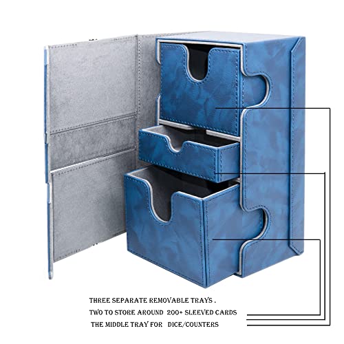 Zoopin 200 Card Deck Box for MTG ,CCG,TCG,Yugioh...With Two Built-in Life Counters and Two Card-trays plus one Dice/Token Tray (Blue ) … - color: Blue