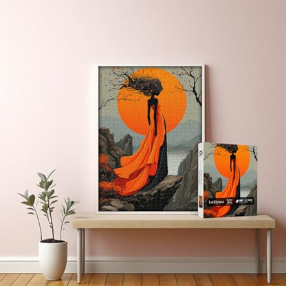 Sunset Muse Puzzles for Adults 1000 Pieces, Elegant Lady Lake Landscape Jigsaw Puzzle, Larkipuzz Challenging Aesthetic Theme for Wall Decor