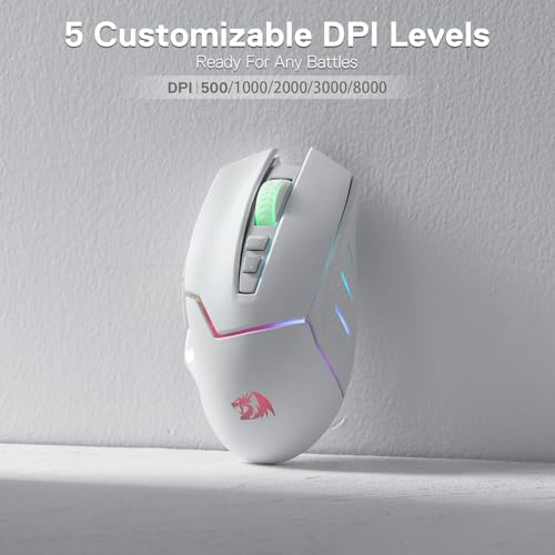Redragon M690 PRO Wireless Gaming Mouse, 8000 DPI Wired/Wireless Gamer Mouse w/Rapid Fire Key, 8 Macro Buttons, Ergonomic Design for PC/Mac/Laptop, White | Cable-Free 0 Delay, Smooth Precise Tracking, Rapid-Fire Macro Keybinds, Vibing Backlight, Ergonomic