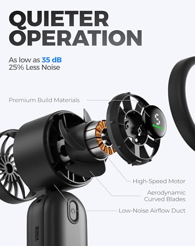Diveblues Mini Handheld Fan, 30ft/s Portable Turbo Fan [12H Max Cooling], 4000mAh Personal Fan with LED Display, 3-in-1 Hand Held/Neck/Desk Fan for Travel, Cruise, Disney Essentials - color: Midnight Black
