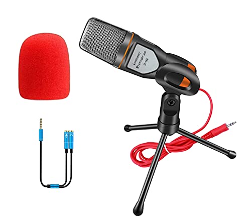 ELINKA Computer Microphone,Condenser Microphone,3.5MM Plug and Play Omnidirectional Mic with Desktop Stand for Gaming,YouTube Video,Recording Podcast,Studio,for PC,Laptop,Tablet,Phone