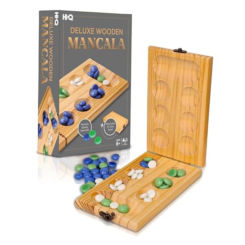 Hi Q Mancala Board Game, 2 Player Classic Strategy Table Games for Kids & Adults - Wooden Folding Board, 48 Marbles - Ages 6+