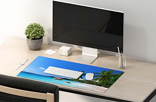 SSOIU Tropical Paradise Sunshine Beach Coast Sea Palm Trees Mouse Pad 35.5 X 15.7 Inch XXL Full Desk Mousepad Extended Large Non-Slip Rubber Base Waterproof Big Keyboard Mat with Stitched Edges - color: Beach Palm Trees