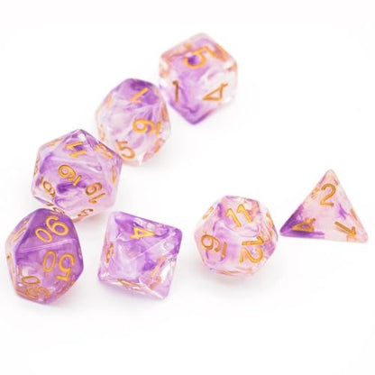 UDIXI Resin DND Dice Set 7PCS Polyhedral D&D Dice for Role Playing Game | Purple White Colors, Dreamy Effect, Velvet Dice Bag Packaging, for Dungeons and Dragons Role Playing Games and Tabletop Games - color: S-purple and White