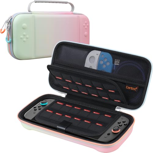 Canboc Carrying Case Compatible with Nintendo Switch 2 (2025), Hard Shell Switch 2 Console Bag with 24 Game Card Slots, Mesh Pocket fit Accessories, Pink Gradient Green (Case Only) - color: Pink Gradient Green