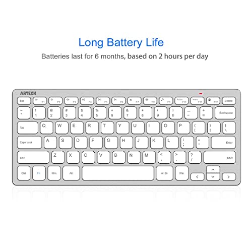 Arteck 2.4G Wireless Keyboard Ultra Slim and Compact Keyboard with Media Hotkeys for Computer Desktop PC Laptop Surface Smart TV and Windows 11/10/8/7, Silver - color: Silver
