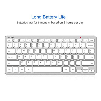 Arteck 2.4G Wireless Keyboard Ultra Slim and Compact Keyboard with Media Hotkeys for Computer Desktop PC Laptop Surface Smart TV and Windows 11/10/8/7, Silver - color: Silver