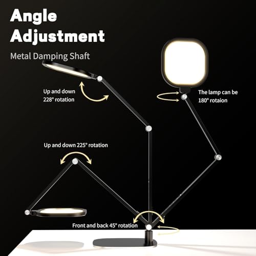 LED Desk Lamp for Home Office, Soft Edge-lit Design, Modern Style | Professional Eye-Caring Diffused Light, Dimmable Computer Light with 30 Modes, Memory & Timer, Flexible Swing Arm Table Lamp - color: Black (2-Pack)