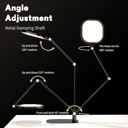 LED Desk Lamp for Home Office, Soft Edge-lit Design, Modern Style | Professional Eye-Caring Diffused Light, Dimmable Computer Light with 30 Modes, Memory & Timer, Flexible Swing Arm Table Lamp - color: Black (2-Pack)