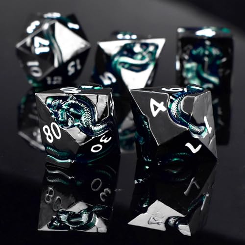 RULE DICE Metal DND Dice Set with Serpent's Cunning Design– 7 Polyhedral Solid D&D Dice – Balanced Metal Dice for Dungeons and Dragons, RPG, Role Playing Games - color: Ld-black White